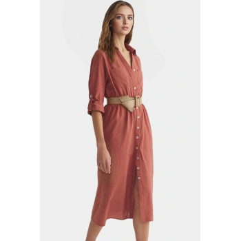 Pamuk Dokuma Kemerli Uzun Kollu Gömlek Elbise Giy Çık Ömürlü Yüksek Kalite Rahat Kullanım