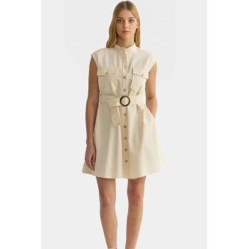 Pamuk Gabardin Mini Gömlek Elbise Çok Yönlü Yazlık Stil Uzun Ömürlü Konforlu Kesim