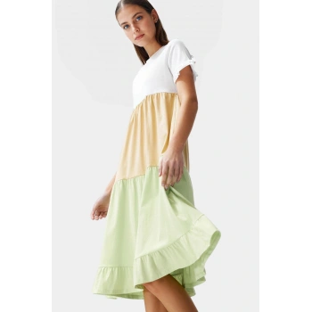 Pamuklu A line Bisiklet Yaka Kısa Kollu Çok Elbise Günlük Kullanım Şık Görünüm