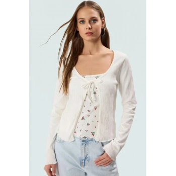 Pamuklu Bluz Hırka Takım Fitted Kalıp Havuz Yaka Uzun Kollu Yazlık Dayanıklı Malzeme