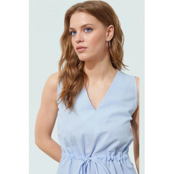 Pamuklu Bluz V Yaka Belden Bağlamalı Yazlık Rahat Özel Tasarım Kullanım Premium Kalite