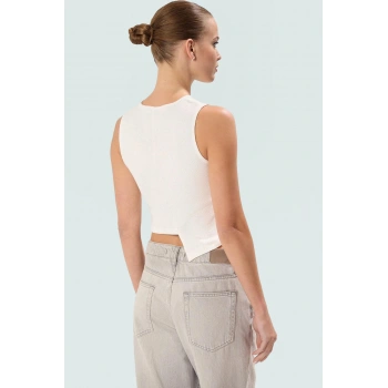 Pamuklu Crop Bluz Fitted Kaşkorse Örme Bisiklet Yaka Rahat Kullanım Trend Tasarım