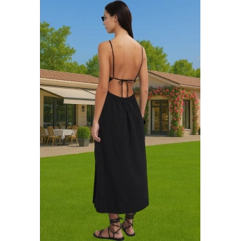 Pamuklu Elastan Maxi Plaj Elbisesi A line Kesim Halter Yaka Yazlık Trend Tasarım Rahat Ve Şık