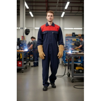 Pamuklu Gabardin Tulum LacivertKırmızı İş Güvenliği Carica Yazlık