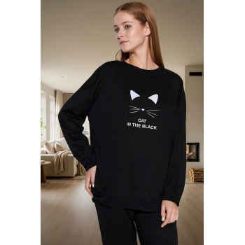 Pamuklu Kedi Desenli Rahat Pijama Takımı İdeal Kış Uykusu İçin Trend Tasarım Mükemmel Uyum