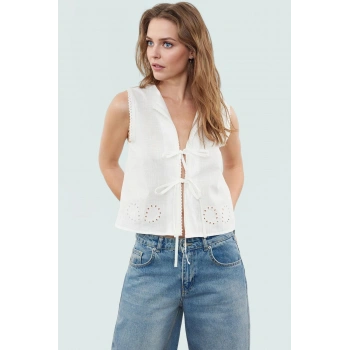 Pamuklu Kolsuz Bluz Bisiklet Yaka Dokuma Kumaş Günlük Özel Tasarım Premium Kalite