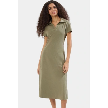 Pamuklu Likralı Penye Midi Elbise Renk Skater Kalıp Polo Yaka Profesyonel Görünüm