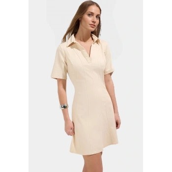 Pamuklu Mini Elbise Skater Kalıp Kısa Kol Renk Günlük Kullanım Modern Stil Yüksek Kalite