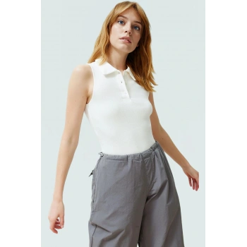 Pamuklu Örme Bluz Kolsuz Fitted Renk Yazlık Polo Yaka Şık Görünüm Dayanıklı Malzeme