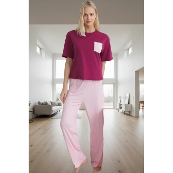 Pamuklu Örme Pijama Takımı Galaksi Desenli Regular Kalıp Günlük Kullanım İçin