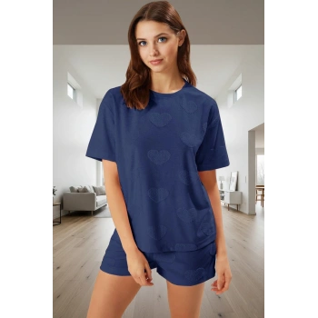 Pamuklu Örme Pijama Takımı Kalpli Desenli Regular Kalıp Zarifane Tasarım Seçkin Malzeme