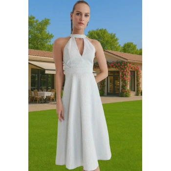 Parıltılı Jakar Dokuma Midi Abiye Elbise Özel Günler İçin Zarifane Tasarım Günlük Kullanım İçin