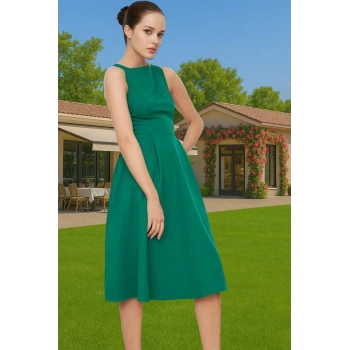 Pileli Midi Boy Elastan Dokuma Elbise Kadın Yazlık Mükemmel Uyum Premium Kalite Kaliteli İşçilik