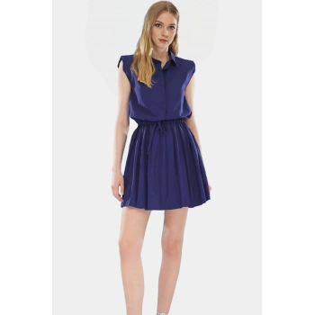 Piliseli Mini Elbise Nefes Alan Pamuk ve Polyester Karışımı Rahat Kalıp Günlük Kullanım