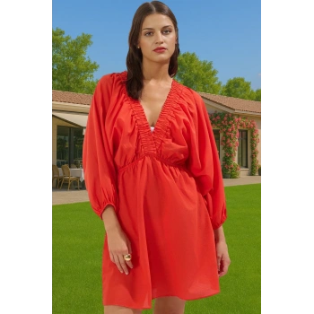 Plaj Elbisesi Mini Boy V Yaka %100 Pamuk Dokuma Yazlık Yüksek Kalite Profesyonel Görünüm Uzun Ömürlü