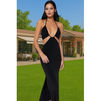 Plaj için Örme Maxi Elbise Cut Out Detaylarla Profesyonel Görünüm Uzun Ömürlü Dayanıklı Malzeme