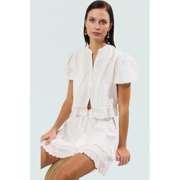 Plaj Şıklığı İçin Crop Bluz Etek Takım Dokuma Poplin Kumaş Modern Stil Dayanıklı Malzeme