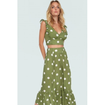 Plaj Şıklığı İçin Puantiyeli Viskoz Bluz Etek Takım Özel Tasarım Dayanıklı Malzeme