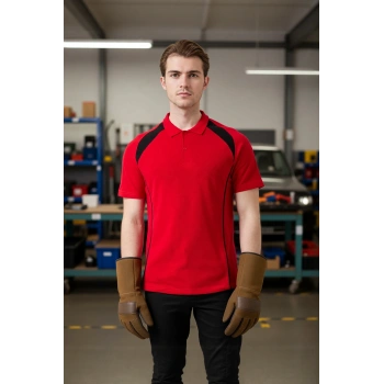 Polo Yaka Tişört GriKırmızı Detaylar İş Güvenliği Vancelya shirt Nefes Alabilir Şık Rahat Günlük