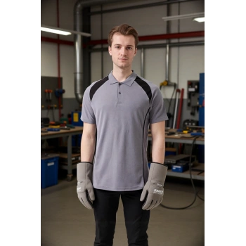 Polo Yaka Tişört GriKırmızı Detaylar İş Güvenliği Vancelya shirt Nefes Alabilir Şık Rahat Günlük