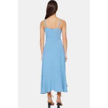 Polyester A Line Maxi Elbise Kolsuz Kuşak Detaylı Rahat ve Şık Yüksek Kalite Konforlu Kesim