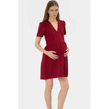 Polyester Aerobin Dokuma A Line Mini Elbise V Yaka Kısa Kollu Kaliteli İşçilik