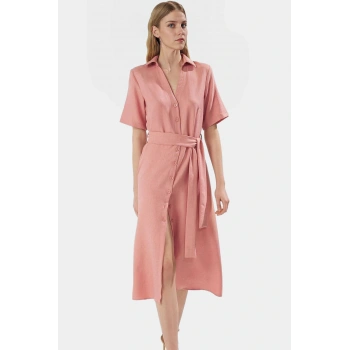 Polyester Aerobin Dokuma Midi Gömlek Elbise Rahat Kalıp Renk Kullanım