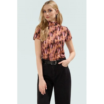 Polyester Bürümcük Dokuma Çok Bluz Dik Yaka Fitted Kalıp Kısa Kol Özenle Seçilmiş