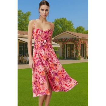 Polyester Çiçek Desenli A Kesim Abiye Elbise Özel Günler İçin Zarifane Tasarım Zarifane Tasarım