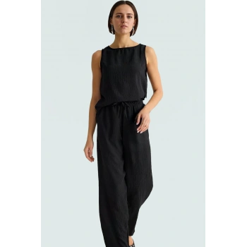 Polyester Dokuma Bluz Pantolon Takım Yüksek Bel Yazlık Casual Rahat Kullanım Kalite