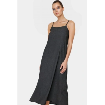 Polyester Elastan Shift Elbise Kolsuz Midi Boy Nefes Alan Kumaş Rahat Kullanım Modern Stil