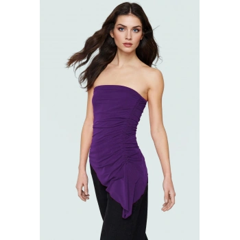 Polyester Karışımlı Bluz Straplez Kolsuz Asimetrik Kesim Modern Stil Yüksek Kalite