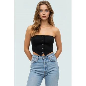 Polyester Karışımlı Straplez Fitted Crop Bluz Yazlık Şıklık Premium Kalite Kaliteli İşçilik