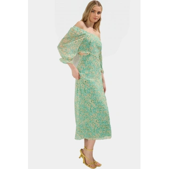 Polyester Şifon Maxi Elbise A line Truvakar Kol Çiçekli Kaliteli İşçilik Seçkin Malzeme