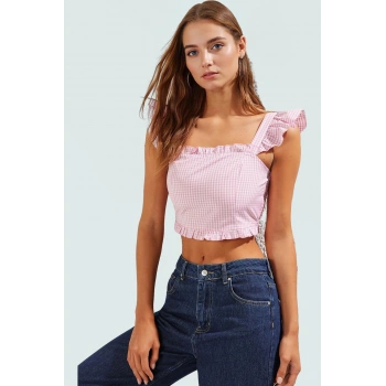 Pötikare Desenli Fitted Crop Bluz Kısa Kol Terrycotton Yazlık Rahat Kullanım Dayanıklı Malzeme