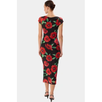 Puantiyeli Desenli Bodycon Kalıp Midi Boy Astarlı Elbise Trend Tasarım Özenle Seçilmiş