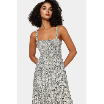 Puantiyeli Viskoz Midi Elbise Rahat ve Şık Günlük Stil Özenle Seçilmiş Zarifane Tasarım