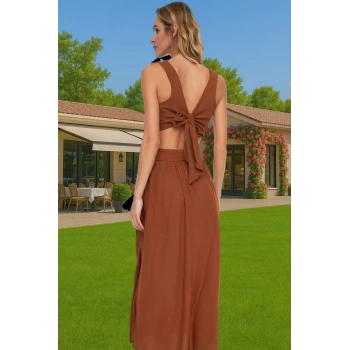 Püsküllü Cut Out Maxi Elbise Viskoz Dokuma Yazlık Rahat Ve Şık Premium Kalite Yüksek Kalite