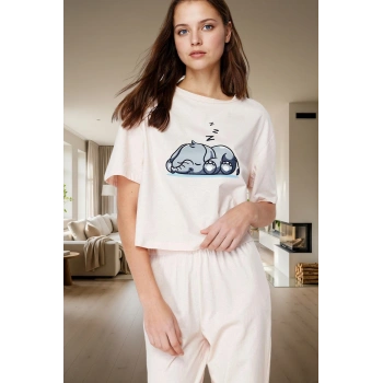 Rahat %100 Pamuklu Fil Desenli Pijama Takımı Zarifane Tasarım Özenle Seçilmiş Yüksek Kalite