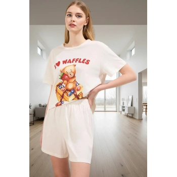 Rahat %100 Pamuklu Pijama Takımı Ayıcıklı Desenli Yazlık Ev Giyim Modern Stil Yüksek Kalite