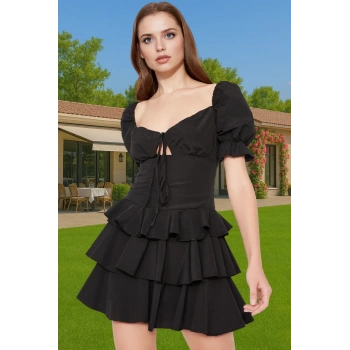 Rahat A Kesim Mini Elbise Kalp Yaka Pamuk Polyester Karışım Mükemmel Uyum Trend Tasarım Uzun Ömürlü