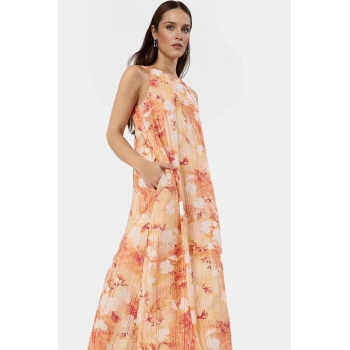 Rahat Günlük Maxi Elbise Dokuma Polyester Kumaş Tropikal Desenli Yazlık Yüksek Kalite Trend Tasarım