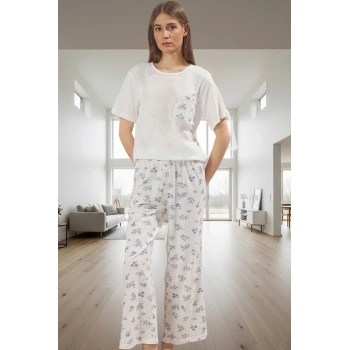 Rahat Hamile Pijama Takımı %100 Pamuk Çiçekli Kapri Pantolon Profesyonel Görünüm Seçkin Malzeme