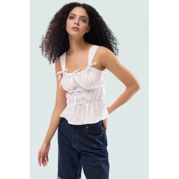 Rahat Kalıp Bluz Pamuklu Dacron Kumaş Kare Yaka Kolsuz Yazlık Uzun Ömürlü Mükemmel Uyum