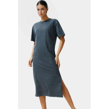 Rahat Kesim Midi Boy Örme Pamuklu T shirt Elbise Günlük Kullanım Kaliteli İşçilik Premium Kalite