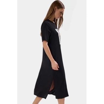 Rahat Kesim Polyester Midi Elbise Bisiklet Yaka Düz Desen Günlük Stil Kullanım İçin