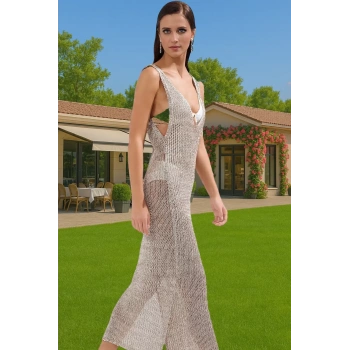 Rahat Maxi Triko Elbise Kalın Askılı V Yaka Plaj Şıklığı Günlük Kullanım İçin Zarifane Tasarım