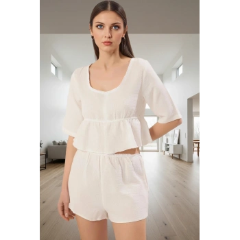 Rahat Müslin Pijama Takımı %100 Pamuk Yazlık Lounge Seti Zarifane Tasarım Dayanıklı Malzeme