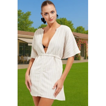 Rahat Müslin Yazlık Plaj Elbisesi Bisiklet Yaka Kısa Kol Uzun Ömürlü Premium Kalite