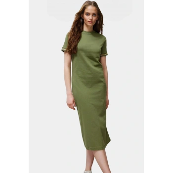 Rahat Örme Midi Elbise Bisiklet Yaka Yazlık Günlük Polyester Pamuk Şık Görünüm